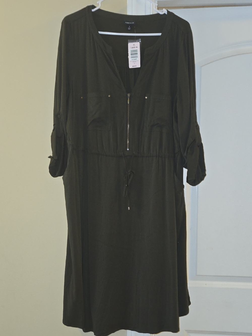torrid Olive Green Drawstring Shirt Dress